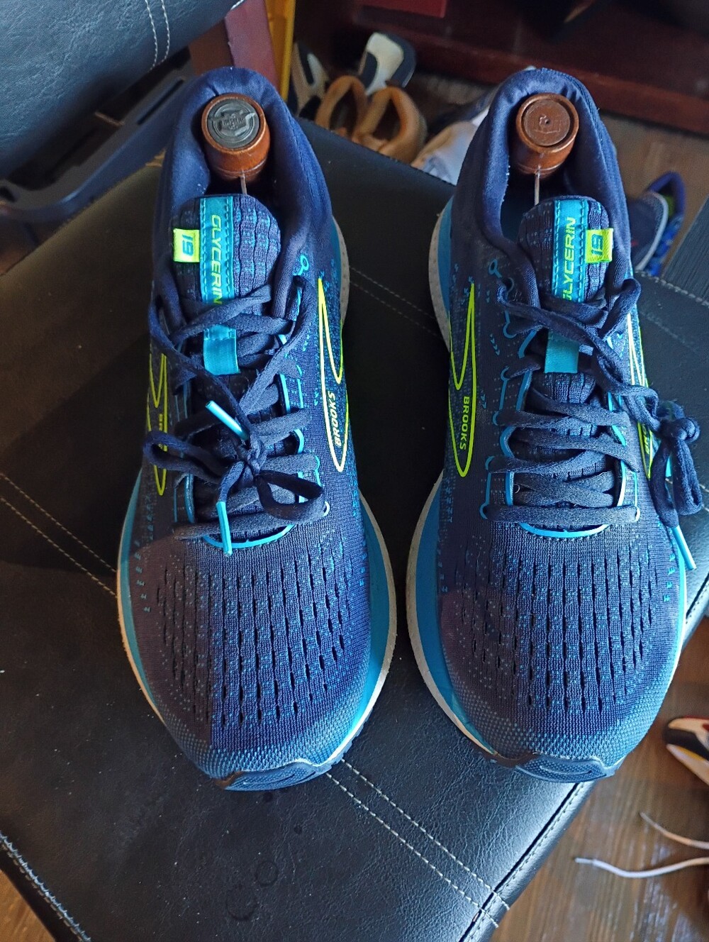 Brooks Men's Athletic Running Shoes in Navy with Lime and Teal Accents